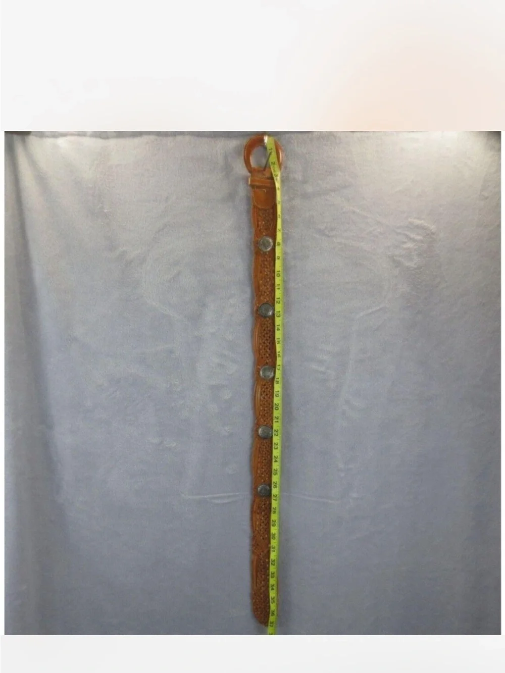 Vintage Tan Braided Leather Belt with Round Buckle